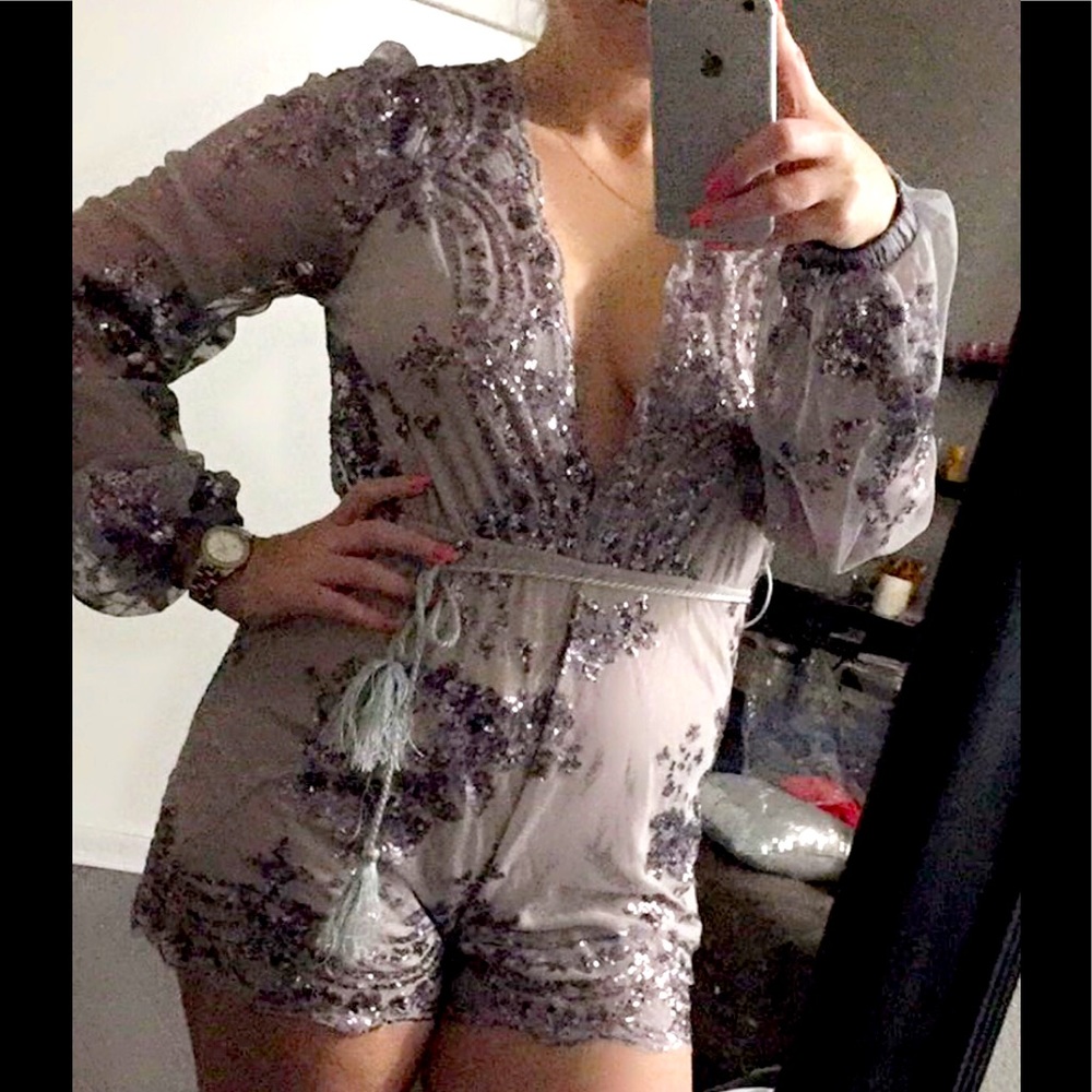 Silver/purple sequin romper - Size L